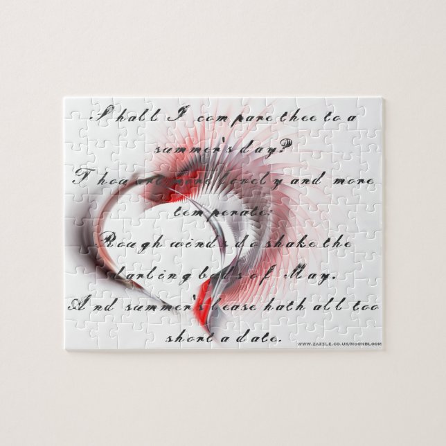 Metall Heart med Shakespeares sonnet 18 Pussel (Horisontell)