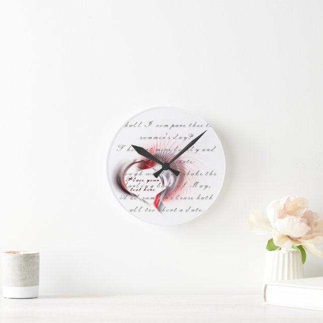 Metall Heart med Shakespeares sonnet 18 Round Clo Rund Klocka (Hem)