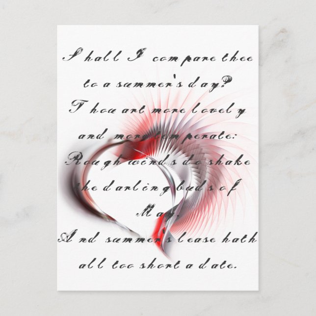 Metall Heart med Shakespeares sonnet 18 Vykort (Framsida)