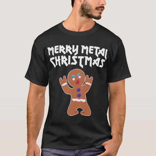 Metall jul, lustig Metall Pepparkaksgubbe T Shirt (Framsida)