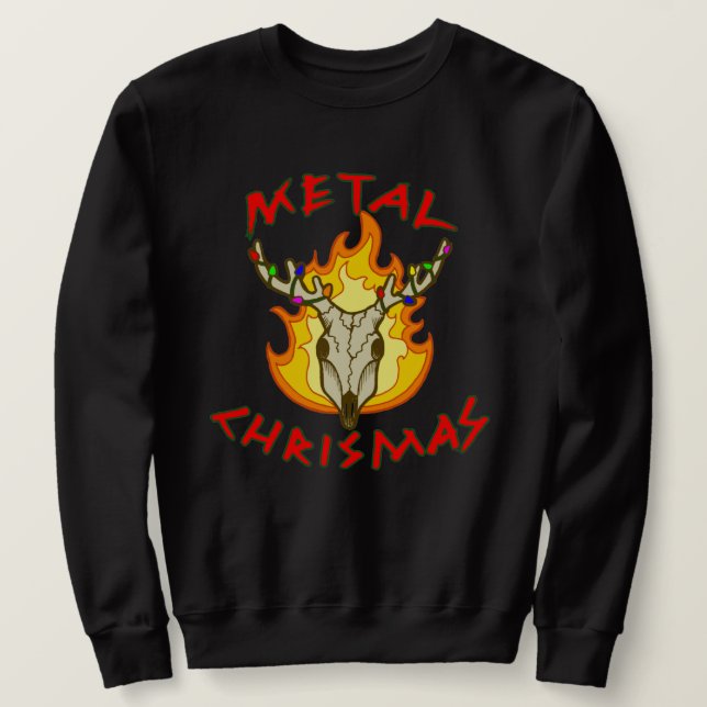 Metall jul Punny Reindeer Skull  Lång Ärmad Tröja (Design framsida)