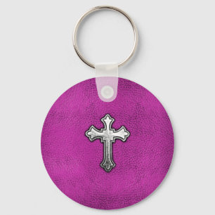 Metall Kor om Rosa läder Nyckelring