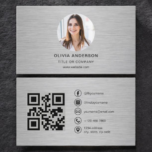 Metall Minimalistiskt Foto med QR-kod Sociala Medi Visitkort