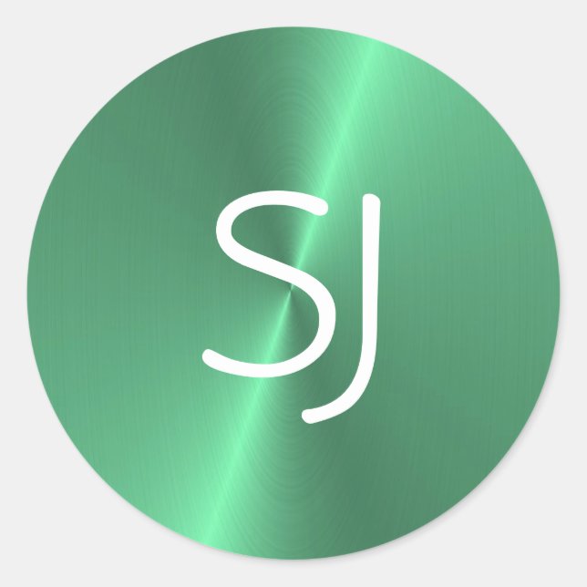 Metall monogram grönt blankt runt klistermärke (Framsida)