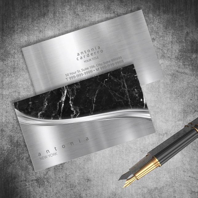 Metall och Glitter Marble Wave Blk Silver ID808 Visitkort (Skapare uppladdad)