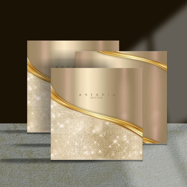Metall och Glitter Wave Guld Sq ID807 Fyrkantigt Visitkort (Skapare uppladdad)