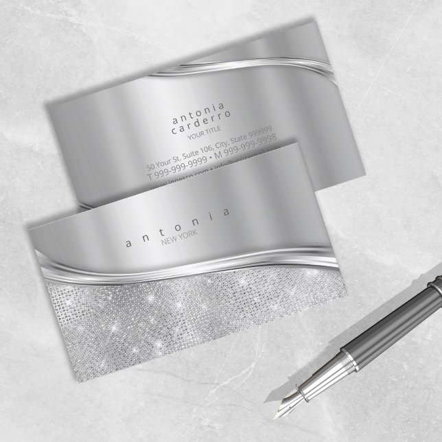 Metall och Glitter Wave Silver ID807 Visitkort (Skapare uppladdad)