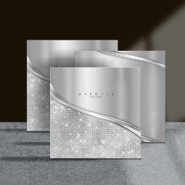 Metall och Glitter Wave Silver Sq ID807 Fyrkantigt Visitkort