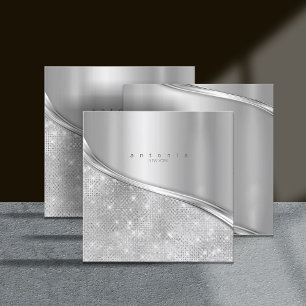 Metall och Glitter Wave Silver Sq ID807 Fyrkantigt Visitkort