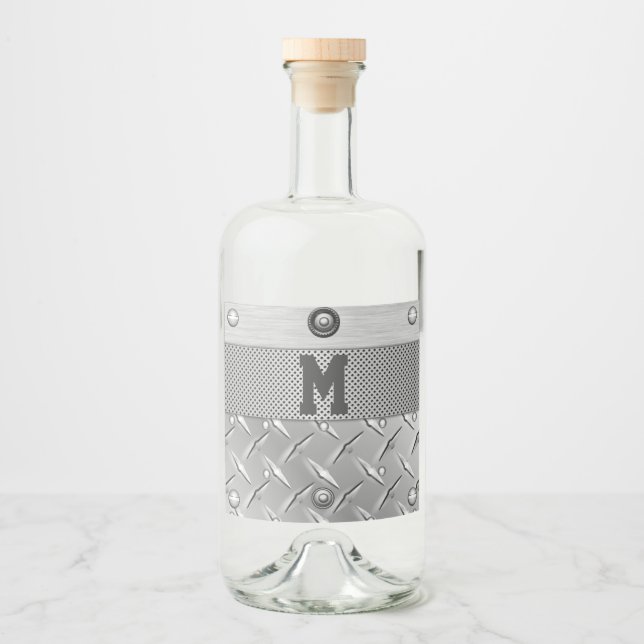 Metall och stålvätska spritflaskor etikett (Framsida)