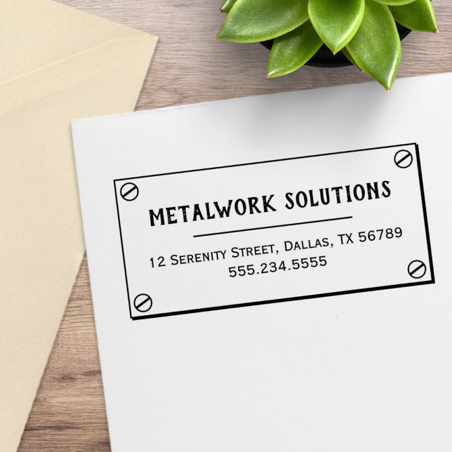 Metall Plate med Screws Business Adress Stämpel (Skapare uppladdad)