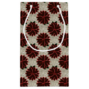 Metall Poinsettia Flowers-13-Red-Silver-GIFT BAG S