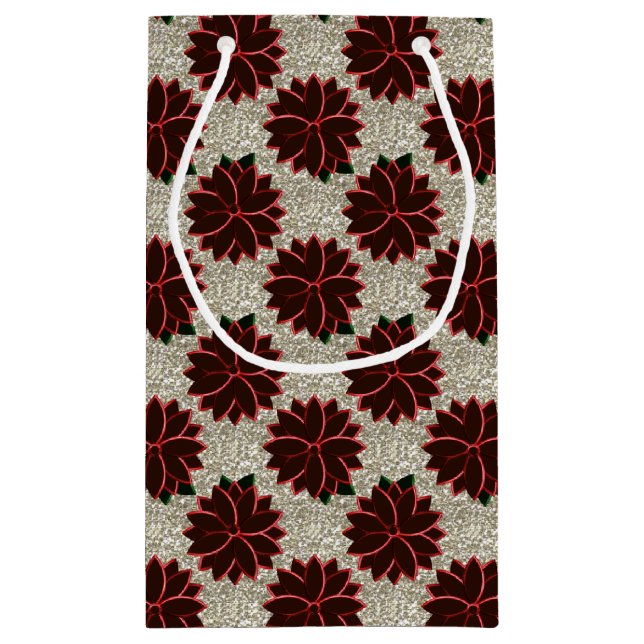 Metall Poinsettia Flowers-13-Red-Silver-GIFT BAG S (Baksidan)
