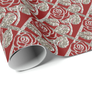 Metall Ro-03-Red Silver-Gift Wrapping Papper Presentpapper