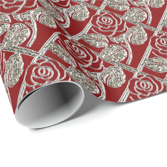 Metall Ro-03-Red Silver-Gift Wrapping Papper Presentpapper (Rullad Hörn)