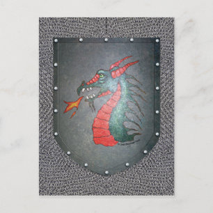 Metall Shield Dragon Chainmail Background Vykort