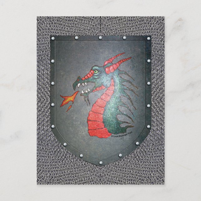 Metall Shield Dragon Chainmail Background Vykort (Framsida)