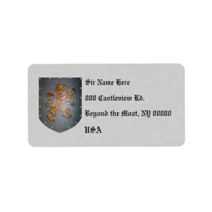 Metall Shield Medieval Lejon Grått Parchment Adressetikett