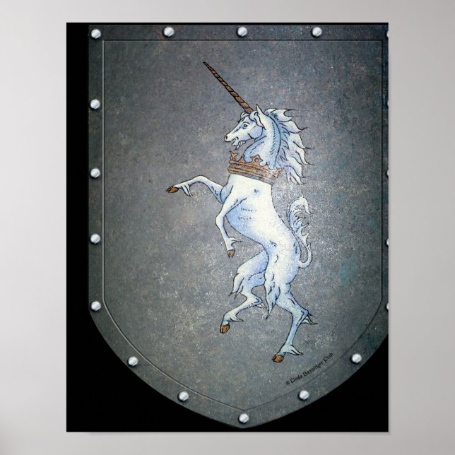 Metall Shield White Unicorn Black Poster (Framsidan)