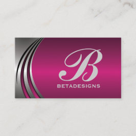 Metall silver grått-fuchsia, öga-fångstmonogram visitkort