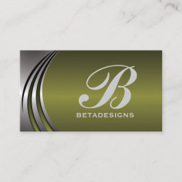 Metall silver grått, oliv grönt monogram visitkort