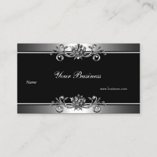 Metall Silver Look Svart Elegant Juvel Blommig Visitkort