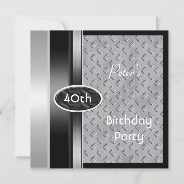 Metall Silver Manar 40:e födelsedag Bronze Man Inbjudningar (Framsida)