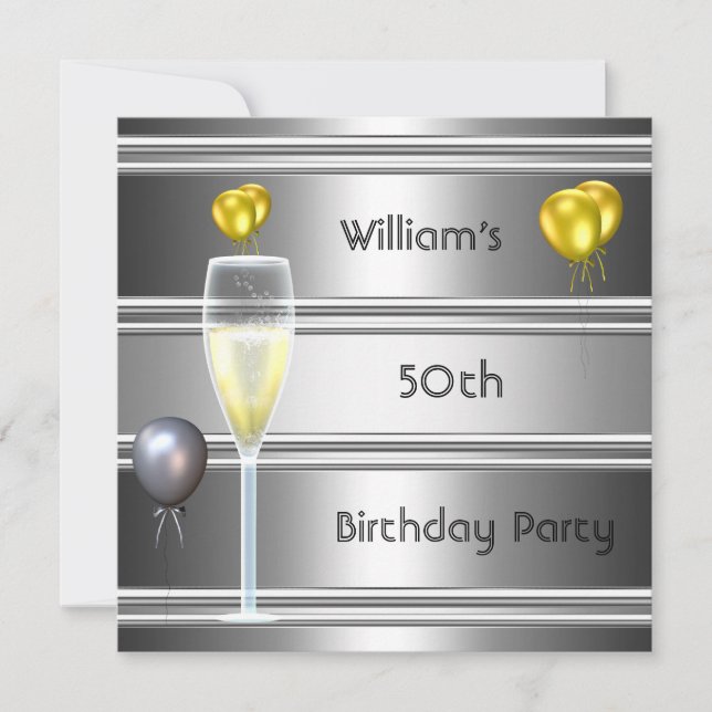 metall Silver Svart 50-årsdag Mäns Inbjudningar (Framsida)
