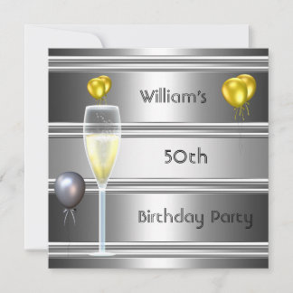 metall Silver Svart 50-årsdag Mäns Inbjudningar