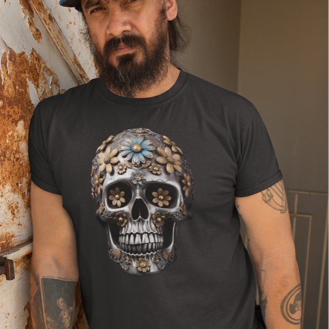 Metall skalle med blommor t shirt (Skapare uppladdad)