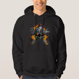 Metall Skull Wrench Flames Mechanic Manar Hoodie