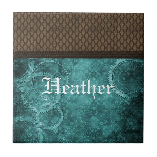 Metall Stampunk Tile, Teal Kakelplatta (Framsidan)