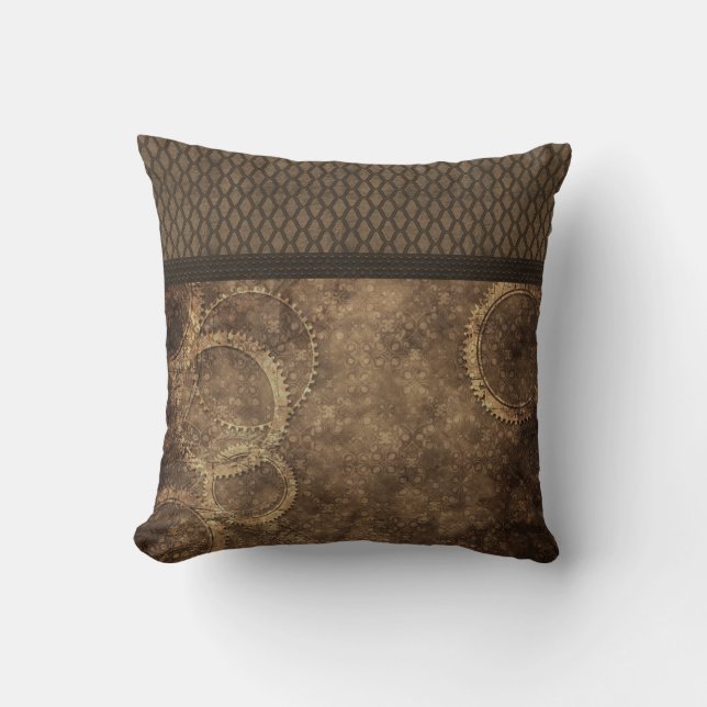 Metall, Steampunk Pillow, Brown Kudde (Framsida)