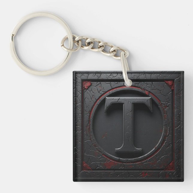 🛡️ Metall T Monogram Sköld Emblem Röd Accent 🔑 (Framsidan)