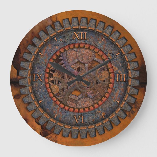 Metall utrustar Steampunk Stor Klocka (Framsida)