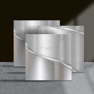 Metall Wave Two-Tone Silver Sq ID806 Fyrkantigt Visitkort
