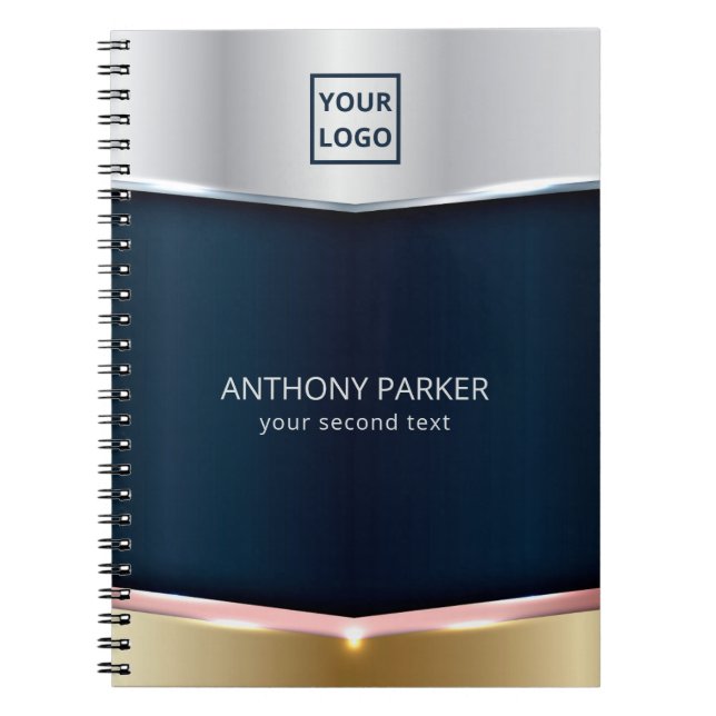 Metallbakgrund för Silver Blue och Guld Anteckningsbok (Framsidan)