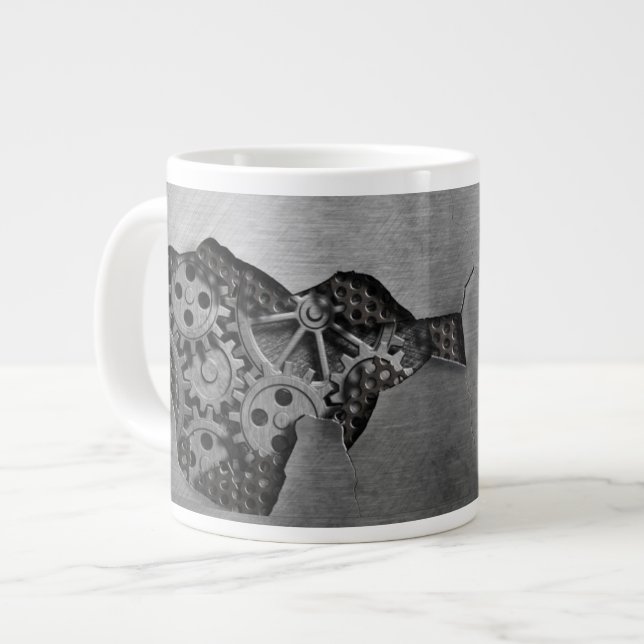 Metallbakgrund med mekanisk skada jumbo mugg (Framsida vänster)