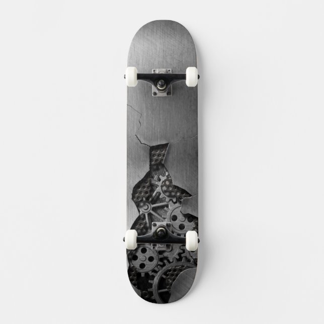 Metallbakgrund med mekanisk skada mini skateboard bräda 18,7 cm (Framsida)