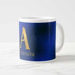 Metallblått och Guld Monogram A Jumbo Mugg