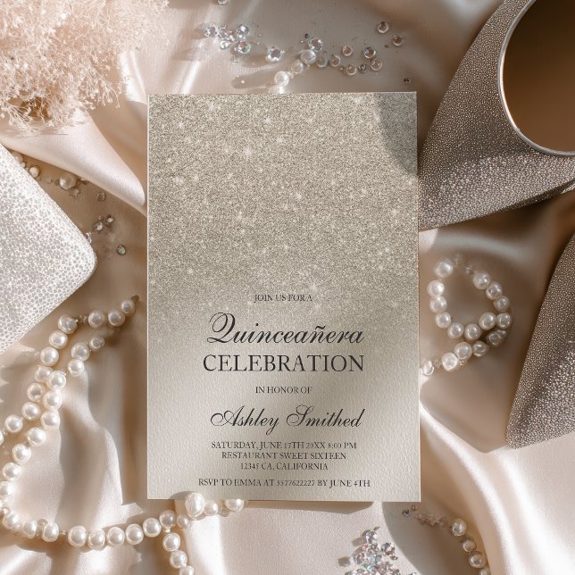 metallfolie av elfenben glitter ombre Quinceañera Inbjudningar (ivory glitter ombre metallic foil Quinceañera Invitation)