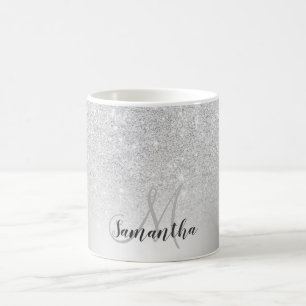 Metallfolie av silver glitter monogram kaffemugg