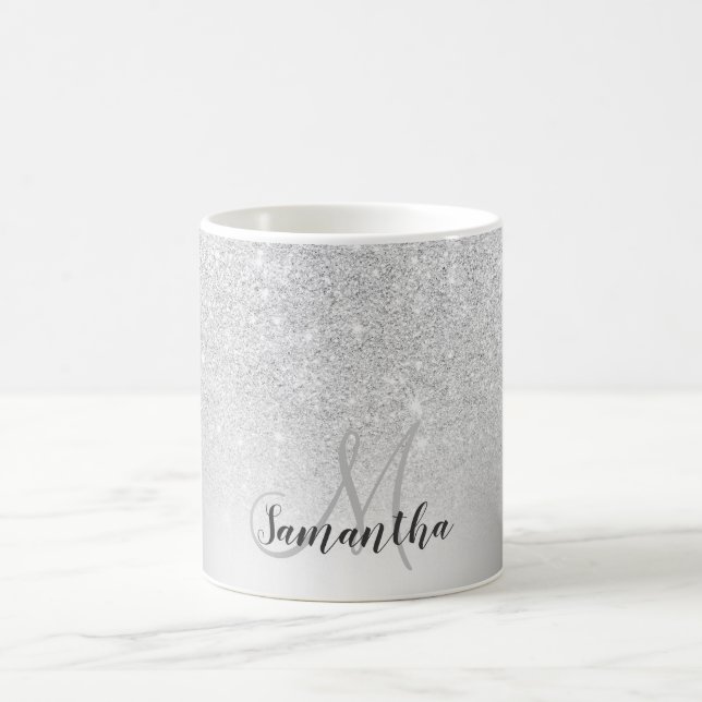 Metallfolie av silver glitter monogram kaffemugg (Center)