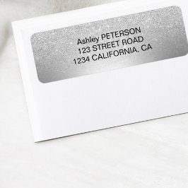Metallfolie av silver glitter returadress etikett