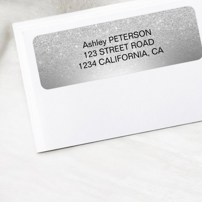 Metallfolie av silver glitter returadress etikett (Silver glitter ombre metallic foil label)