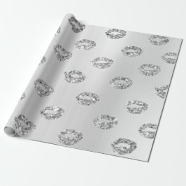 Metallglasrunda Dots Silver Grått Glitter White Presentpapper