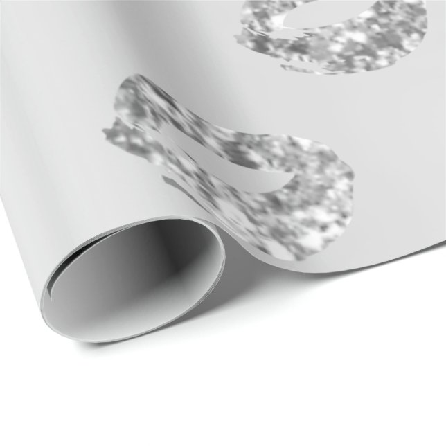 Metallglasrunda Dots Silver Grått Glitter White Presentpapper (Rullad Hörn)