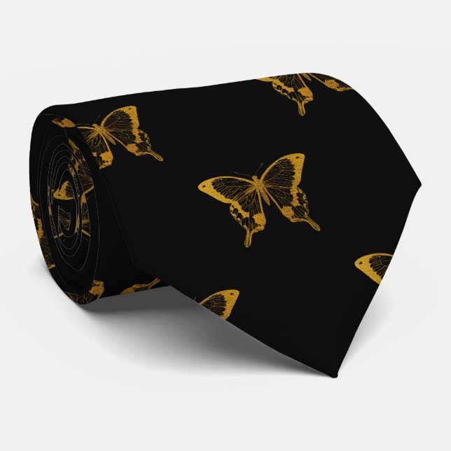 Metallgulfenad eldningsolja, butterflies på svart slips (Rullad)