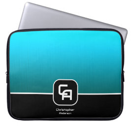 Metallic Aqua Monogram Laptop Fodral