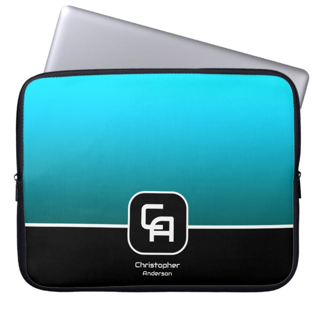 Metallic Aqua Monogram Laptop Fodral (Framsidan)